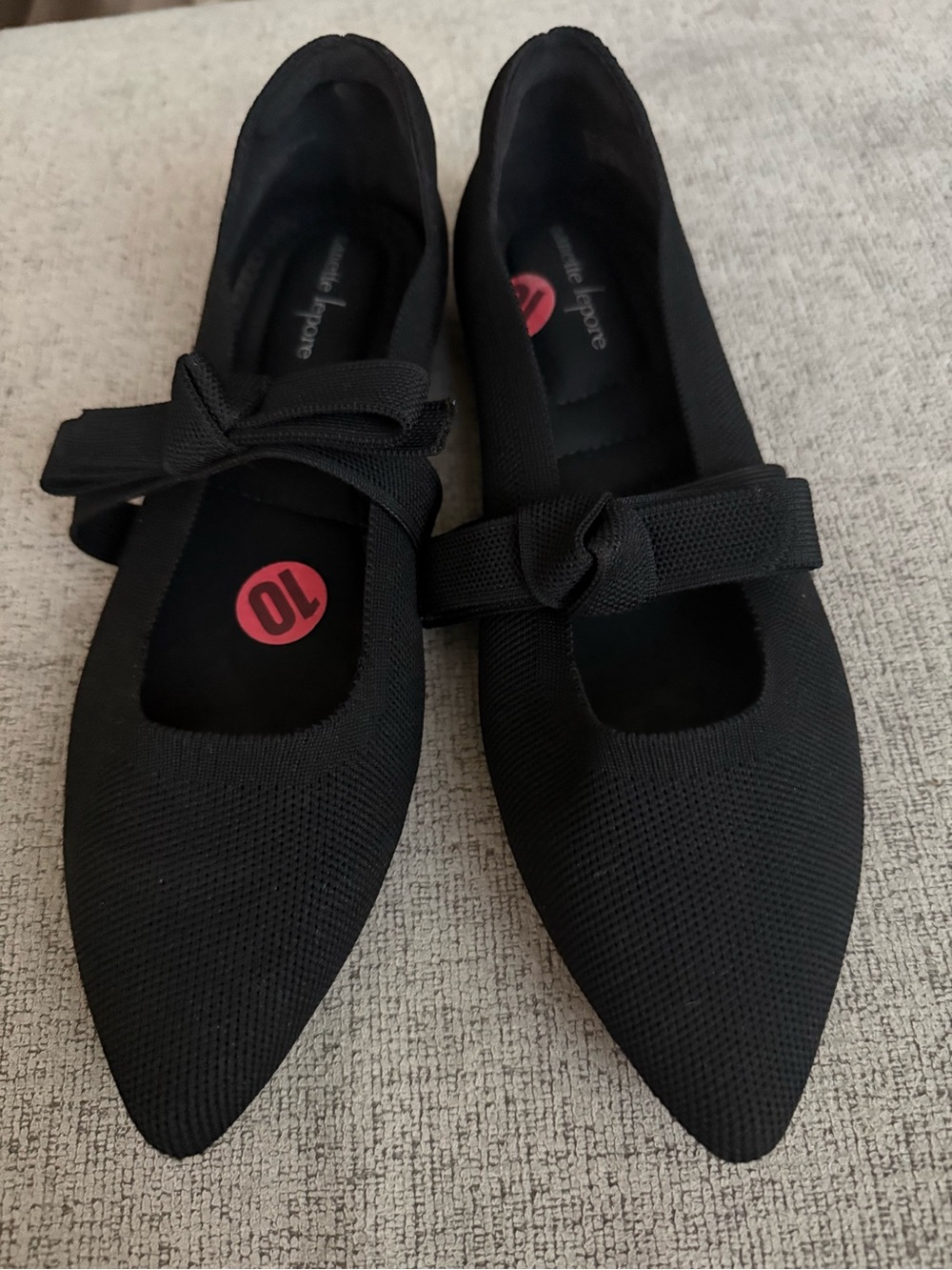 Nanette Lepore Black Pointed Bow Ballet Flats